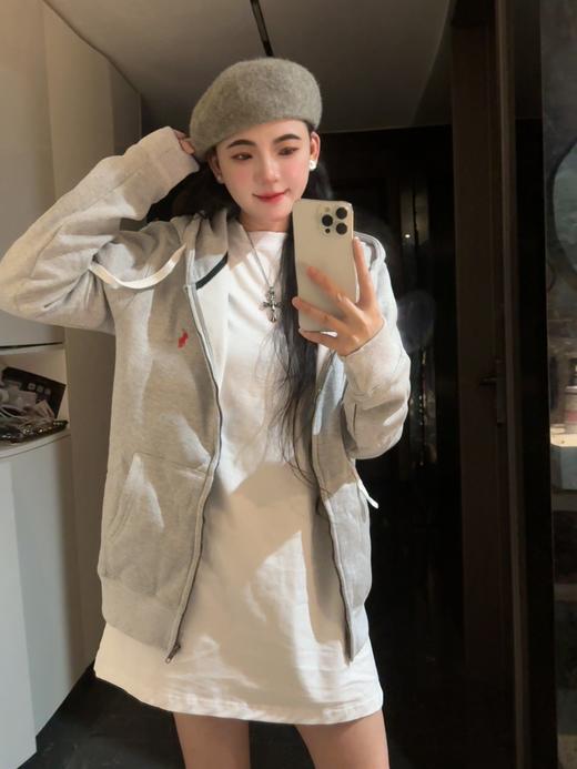 拉家纯色Logo拉链连帽休闲外套卫衣（有些抽绳logo颜色不同，随机发） 商品图9