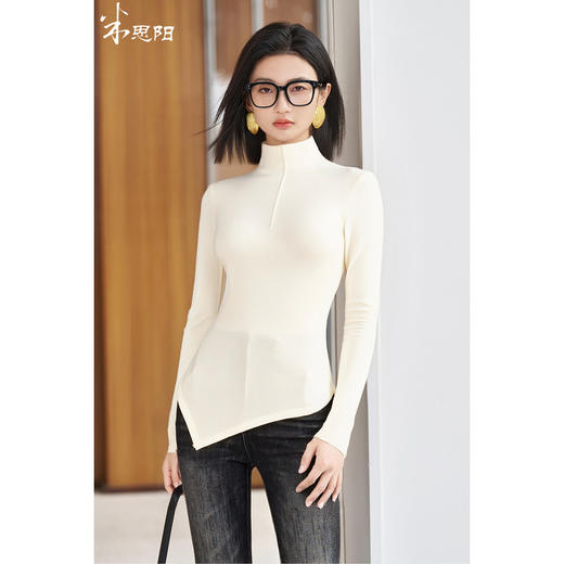 剩M/L/XL 米思阳2025秋季新款设计感ins不规则高领天丝棉针织打底衫女4555 商品图1