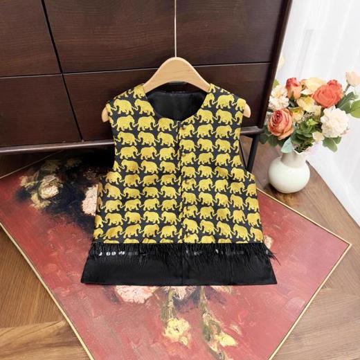 新中式复古金色小象提花马甲2025秋季新款小流苏坎肩圆领叠穿马夹 商品图1