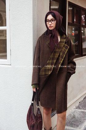 【门店同款】ENJOY冬季“暖冬知性”格子披肩中长款大衣 166550192