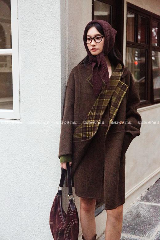 【门店同款】ENJOY冬季“暖冬知性”格子披肩中长款大衣 166550192 商品图0