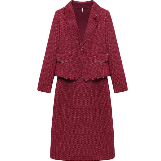 QYM 54C2525-Y外套连衣裙两件套长袖开衩中长裙+西装外套 商品图4