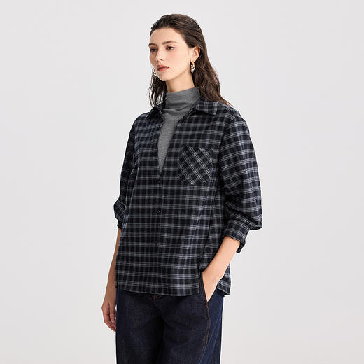 棉仓366604043-假两件格子衬衫 商品图1