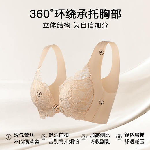A2--【B-C杯】【前扣聚拢显大】润微前扣调整型内衣女夏季薄款聚拢防下垂无钢圈文胸罩  花开栀夏【小胸-蕾丝】 商品图2
