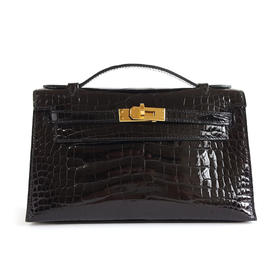 【98新】Hermes爱马仕黑金方框亮面鳄鱼皮Mini Kelly一代女士手提包300925PM08 现售价：254300