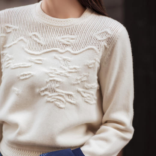 【林栖设计小店】绵羊毛罗纹镂空肌理感毛衣优雅2025秋冬新款毛织上衣女1954017 商品图2