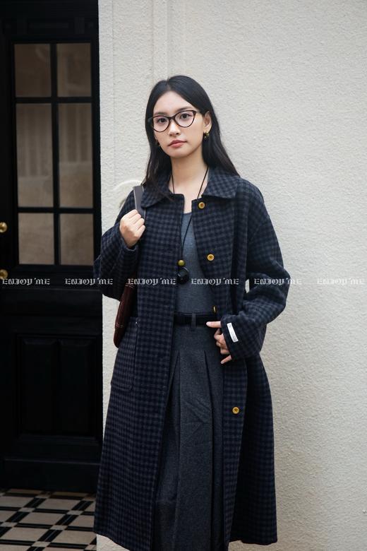 【门店同款】ENJOY冬季“暖冬知性”格纹翻领长款大衣 166695720 商品图0