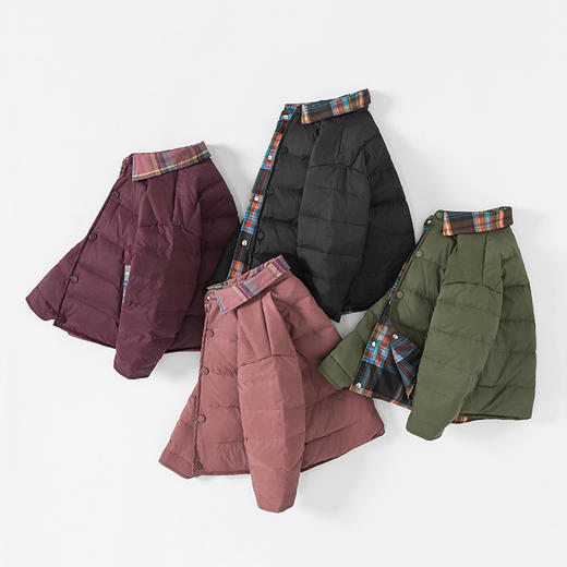 2025秋冬新款儿童双面穿羽绒内胆男女中大童翻领格子厚外套 商品图1