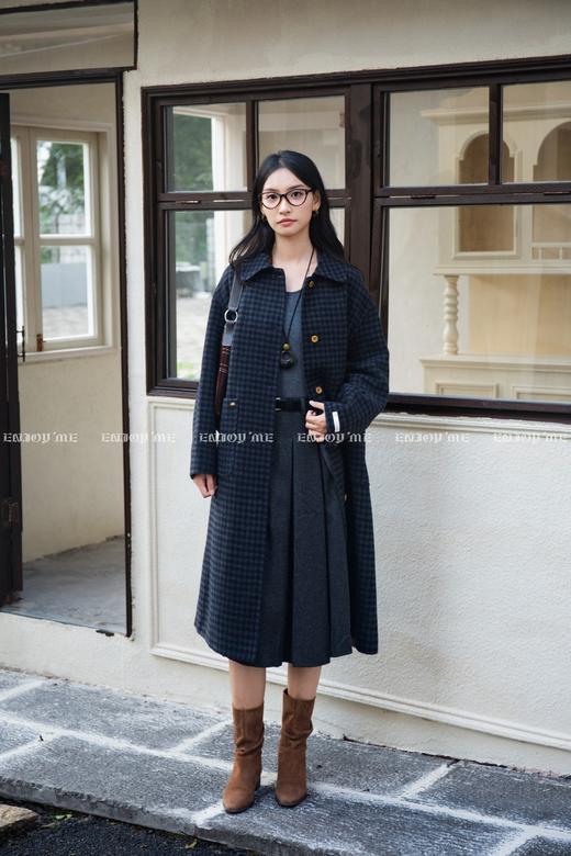 【门店同款】ENJOY冬季“暖冬知性”格纹翻领长款大衣 166695720 商品图3