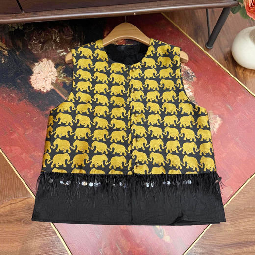 新中式复古金色小象提花马甲2025秋季新款小流苏坎肩圆领叠穿马夹 商品图2