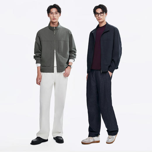 棉仓366811002-宽松版棉锦肌理立领飞行员夹克 商品图4