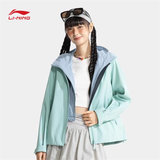 李宁户外CF溯｜万龙甲冲锋衣黑龘女子反光防暴风雨排湿宽松单层冲锋衣AEMV040 商品图3