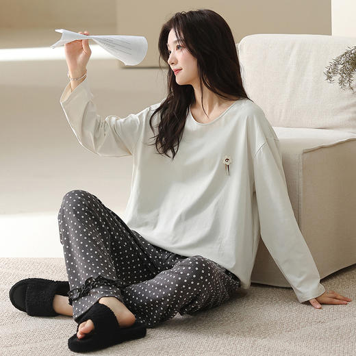 秋冬款100%棉女士睡衣 可爱甜美可外穿纯棉家居服套装 商品图2