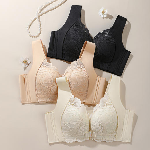 A2--【B-C杯】【前扣聚拢显大】润微前扣调整型内衣女夏季薄款聚拢防下垂无钢圈文胸罩  花开栀夏【小胸-蕾丝】 商品图6