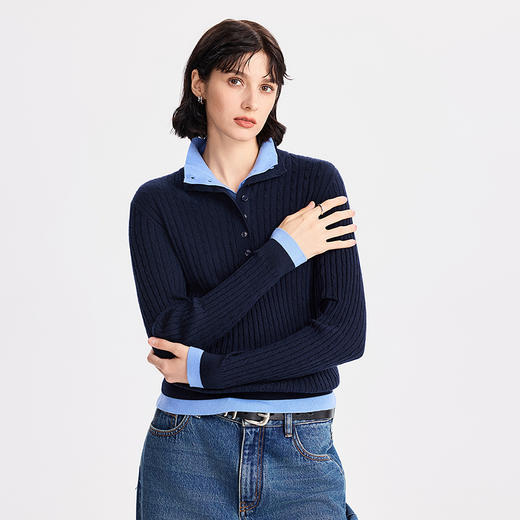 棉仓366635045-羊毛撞色假两件针织衫 商品图1