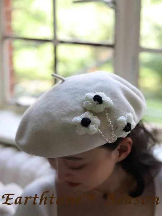 新款韩版花朵羊毛帽保暖贝雷帽显脸小女帽子毛呢画家帽 商品图1