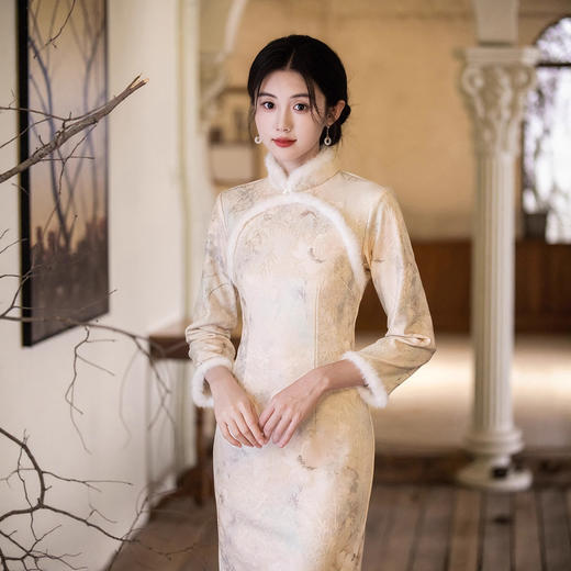 SKY 23054素雅改良新中式日常可穿长袖旗袍 商品图2