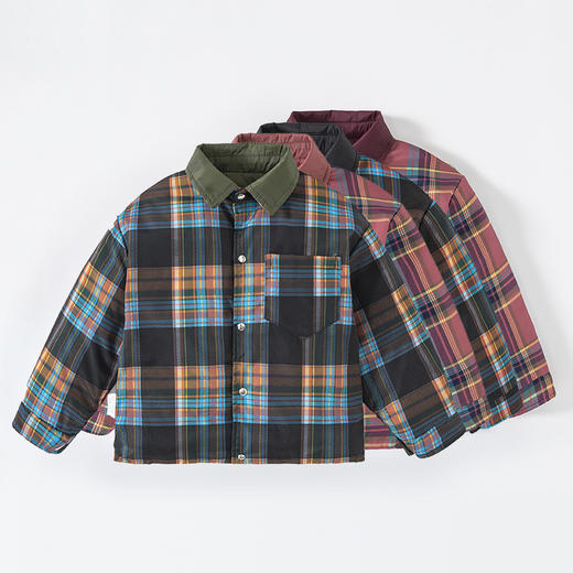 2025秋冬新款儿童双面穿羽绒内胆男女中大童翻领格子厚外套 商品图2