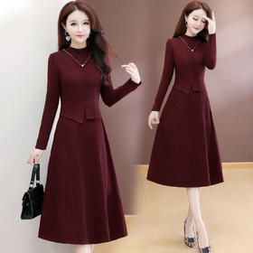 QYM 54C2512-1-Y假两件开衩不对称高腰连衣裙时尚A字裙