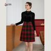 司歌丝绒拼粗花呢格子假两件连衣裙秋冬复古优雅A901197X 商品缩略图1