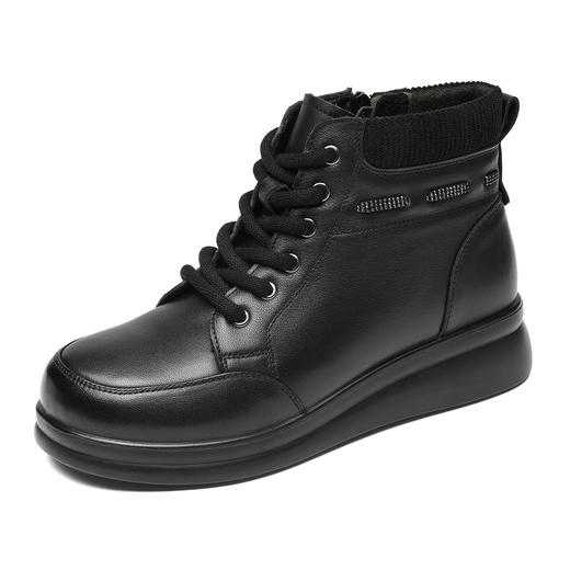 信诺妈妈皮鞋软底舒适真皮短靴中老年加绒保暖棉鞋女2025冬季新款5M902-18D 商品图3