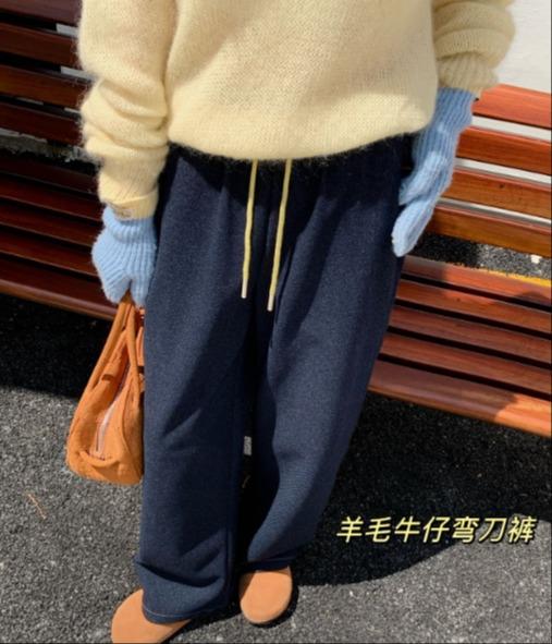 老米优品🎈3-5天发！温暖帅气的羊毛牛仔弯刀裤！450g高克重，品质nice~~  柔软舒适又保暖，挺括有型，微微镰刀的裤型设计显腿长，各种身材轻松驾驭； 商品图4