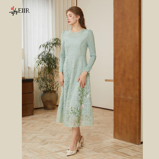 司歌蕾丝长袖连衣裙刺绣中长裙春秋A901095X 商品图0