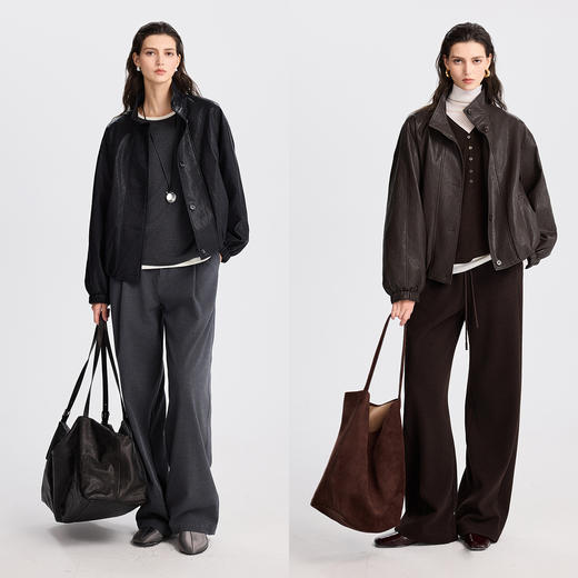 棉仓366607027立领宽松PU蛋白皮外套女25秋冬肌理感廓形显瘦机车皮夹克上衣 商品图4