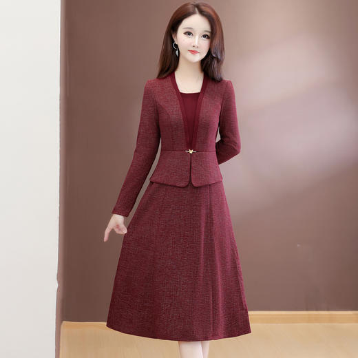 QYM 54C2521-Y时尚连衣裙假两件连衣裙中长款A字裙 商品图1