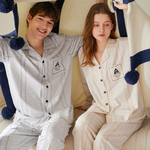 （合作款）芬腾情侣睡衣春秋季纯棉长袖套装yc0209001 商品图0