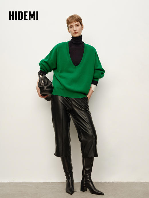 HIDEMI 进口澳洲美利奴羊毛U型领刺绣logo套头针织衫毛衣叠穿神器 商品图6