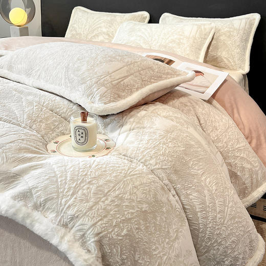 【高克重牛奶绒四件套】立体提花雕花珊瑚绒床单床笠 保暖双面加绒被套  商品图5