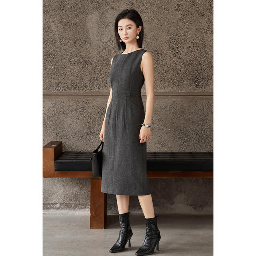 剩S/M 米思阳2026春季新款简约优雅背心连衣裙收腰显瘦直筒裙女4812 商品图6