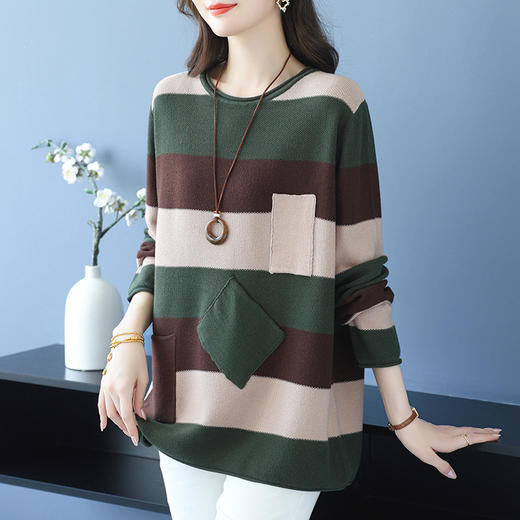 CC 37-3128妈妈拼色条纹针织衫洋气上衣 商品图1