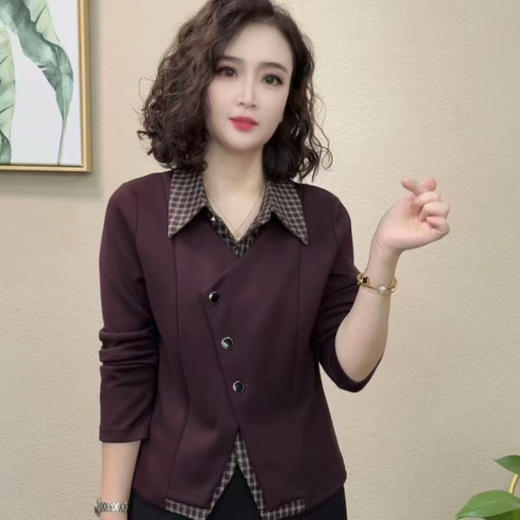 秋季新款休闲风气质时尚妈妈衬衫减龄显瘦假两件拼接长袖百搭上衣 商品图1