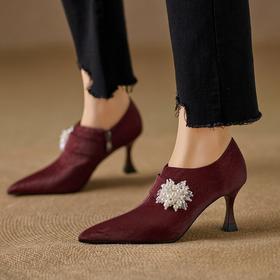 【预售5天】时尚气质细跟高跟及裸靴法式复古真皮新中式显瘦尖头深口单鞋女YS&YSD7106