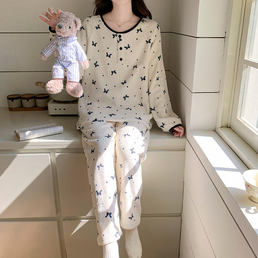 【软软糯糯！很温暖】冬季新款暖暖绒加厚珊瑚绒保暖睡衣女甜美印花法兰绒家居服。rc 商品图12