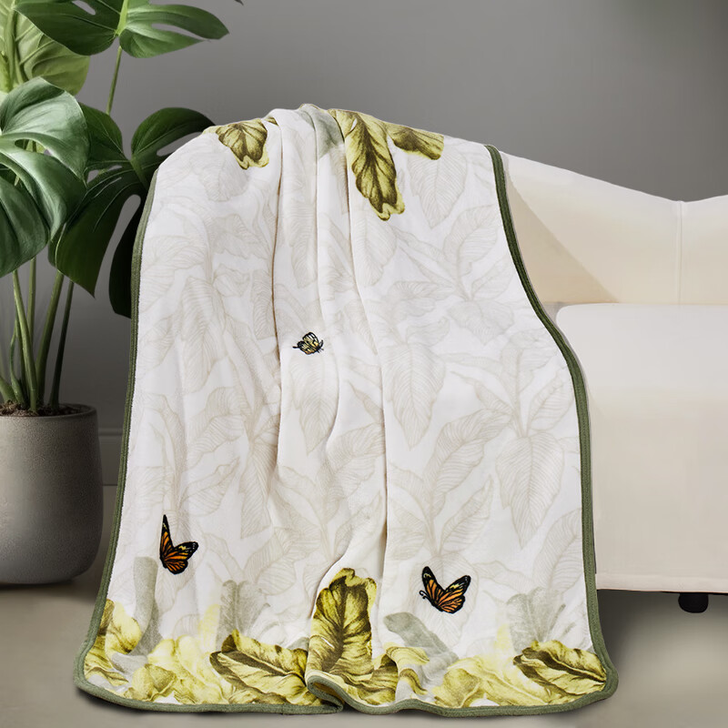 罗莱悦礼 雨林蕉影法兰绒毯 100*150cm