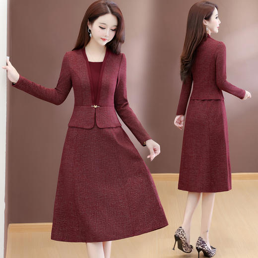 QYM 54C2521-Y时尚连衣裙假两件连衣裙中长款A字裙 商品图0