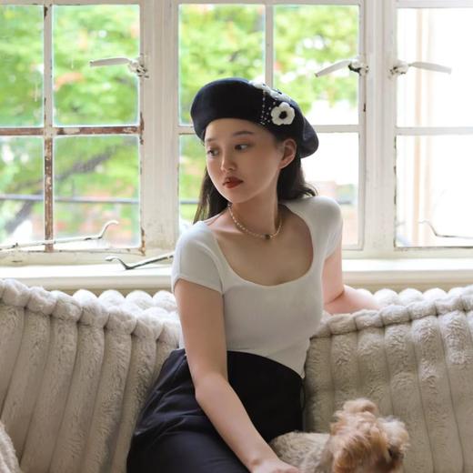 新款韩版花朵羊毛帽保暖贝雷帽显脸小女帽子毛呢画家帽 商品图2