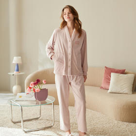 芬腾女士睡衣秋冬季海岛绒开衫长袖套装纯色休闲防静电家居服冬天