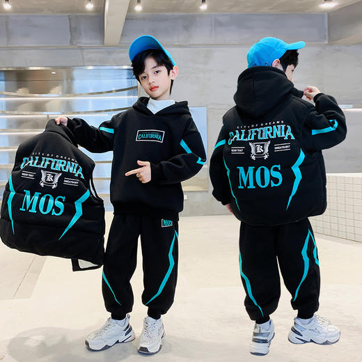 男童冬装套装2025新款中大儿童装加厚加绒潮男孩秋冬季卫衣三件套 商品图2