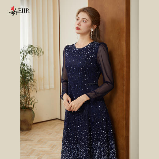 司歌蕾丝长袖裙圆领印花高雅连衣裙A901252X 商品图1