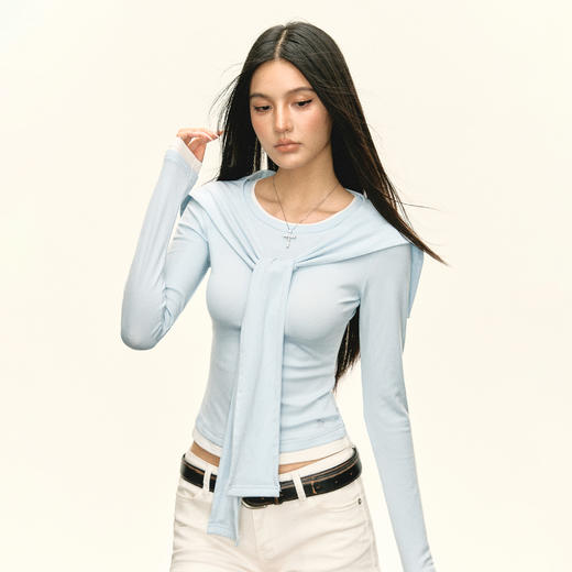 Ariseism美式复古设计感长袖T恤女秋季新款修身打底上衣 商品图4