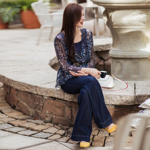 【林栖设计小店】【草木丹宁】雾织山花系列牛仔裤配植物染方巾宽松2025秋季新款阔腿裤1953073 商品图2