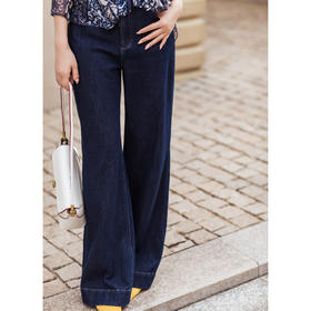 【林栖设计小店】【草木丹宁】雾织山花系列牛仔裤配植物染方巾内里薄绒修身微喇阔腿裤1953073