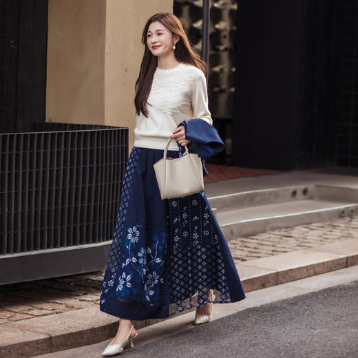 【林栖设计小店】绵羊毛罗纹镂空肌理感毛衣优雅2025秋冬新款毛织上衣女1954017 商品图1