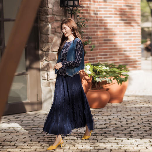 【林栖设计小店】（现货）多色秋色彩葱花边毛织半身裙气质修身优雅2025秋冬新款长裙女T1954176 商品图1