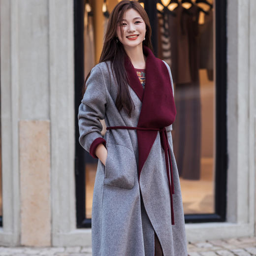 【林栖设计小店】绵羊毛双面呢外套手钩花翻领气质长款2025秋冬新款大衣女1954014 商品图3