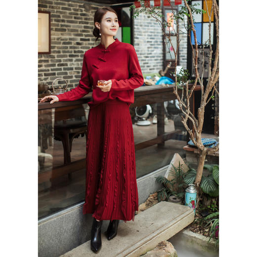 【林栖设计小店】（现货）多色秋色彩葱花边毛织半身裙气质修身优雅2025秋冬新款长裙女T1954176 商品图2